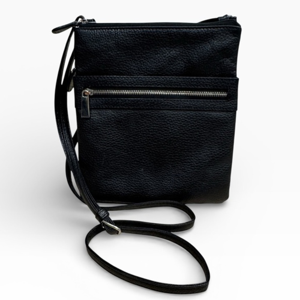 Giani Bernini Black Pebble Leather Triple Zip Dasher Crossbody Bag Adjustable